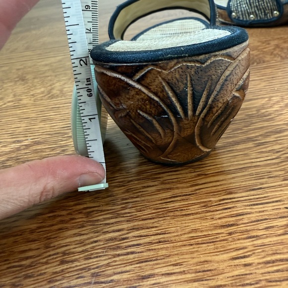 Carved Wooden Slides Clogs‎ Summer Shoes Wedges Heels Woven Retro Sandals 7.5 8 - Picture 10 of 11